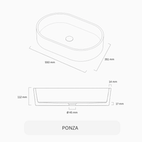 Aufsatzwaschbecken - PONZA - Oval, 55 cm, Weiß