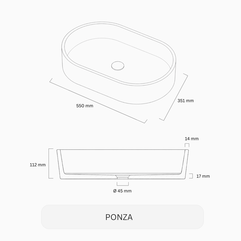 Aufsatzwaschbecken - PONZA - Oval, 55 cm, Weiß